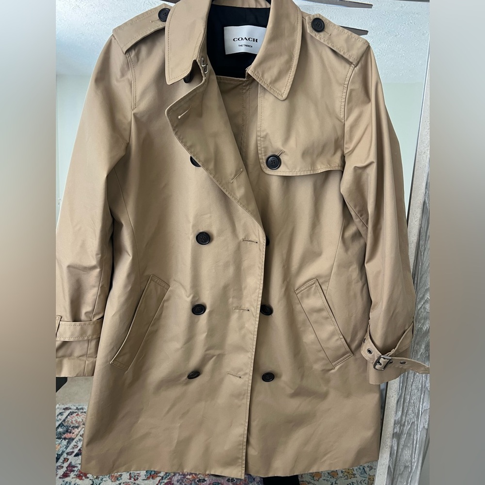 Coach Tan Double-Breasted Trench Coat - Picture 8 of 13
